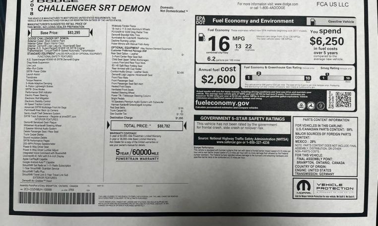 2018 DODGE CHALLENGER SRT DEMON